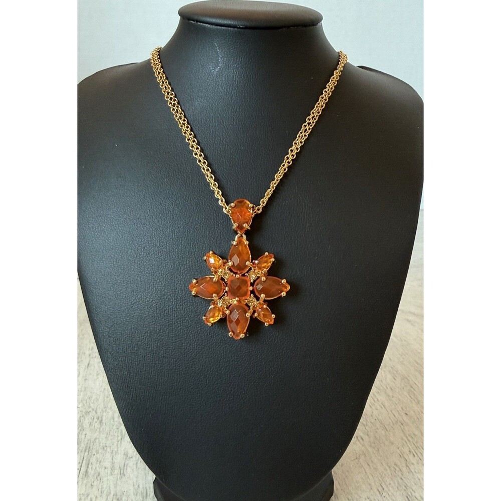 Joan Rivers Classics Collection Double Gold Tone Chain Tangerine Orange Flower - Picture 4 of 13